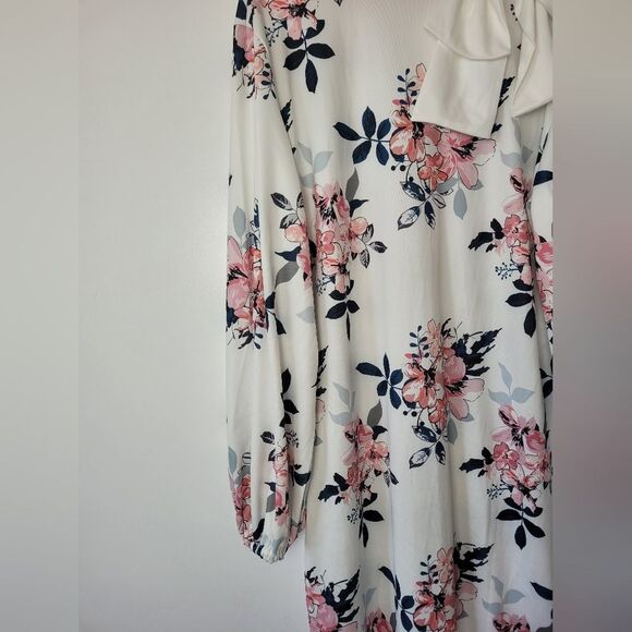 White Pink Floral Midi Dress Bow Feminine Coquette Derby Garden Tea Party XXL - Picture 3 of 15